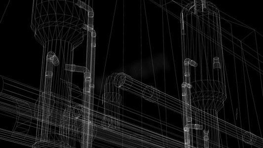 3D渲染-工业建筑线框模型