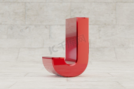 红色 3d 字母 J 大写。