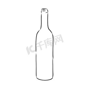 瓶子，在白色背景上孤立的素描风格矢量图。