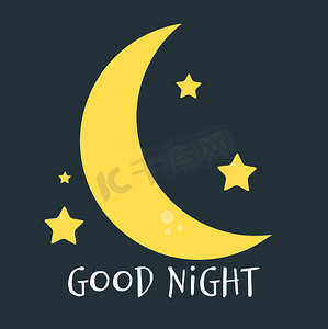睡觉海报摄影照片_夜空中可爱的小月亮。