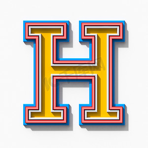 带有阴影的 Slab serif 彩色轮廓字体 Letter H 3D