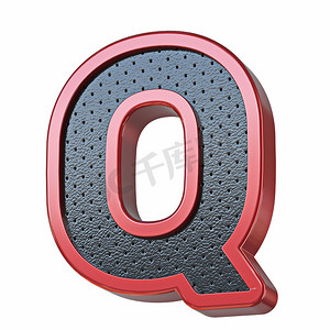 红色闪亮金属和黑色皮革字体 Letter Q 3D