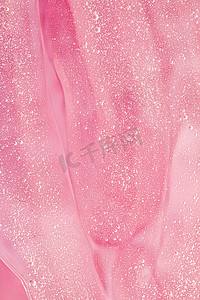 抽象粉红色液体背景、油漆飞溅、漩涡图案和水滴、美容凝胶和化妆品质感、当代魔法艺术和科学作为豪华平面设计