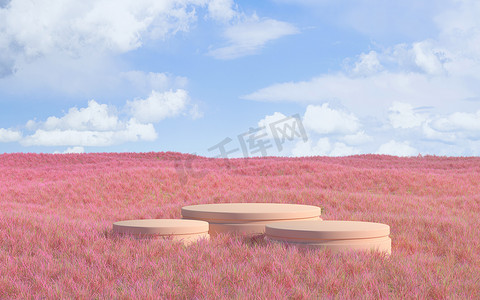 3d舞台背景摄影照片_粉红色背景的空荡荡的舞台，3d 渲染。