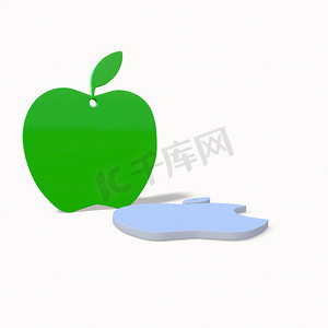 青苹果-整个和切好的水果 3d 插图 3d 渲染