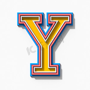 带有阴影的 Slab serif 彩色轮廓字体 Letter Y 3D