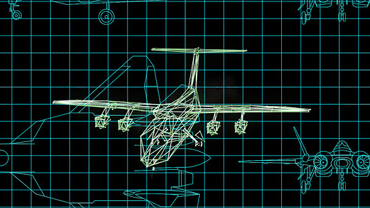 3d 插图-非常详细地绘制飞机设计的技术图纸