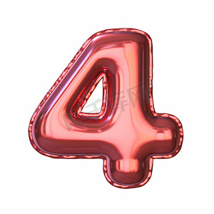 气球数字4摄影照片_红色金属气球字体编号 4 FOUR 3D