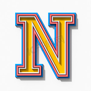 带有阴影的 Slab serif 彩色轮廓字体 Letter N 3D