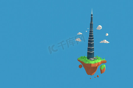 地球地标插画摄影照片_迪拜的 3D 插画家哈利法塔。 