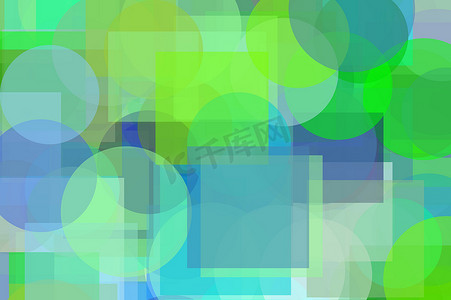 抽象绿色蓝色圆圈正方形图背景