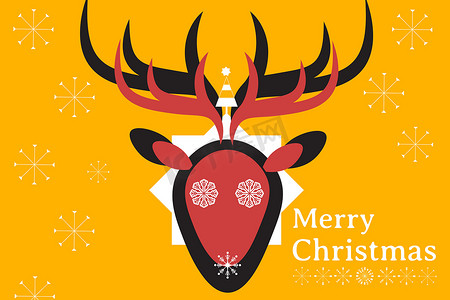 黄色背景设计上的鹿标志和圣诞讯息