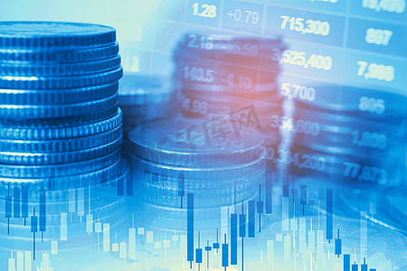 金融理财app个人中心摄影照片_股票市场投资交易金融、硬币和图表或外汇分析利润金融业务趋势数据背景。