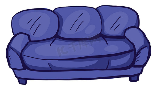 紫色沙发，插图，白色背景上的矢量