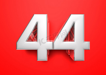价格标签 44。44 周年纪念日。红色背景上的 44 号 3D 插图。