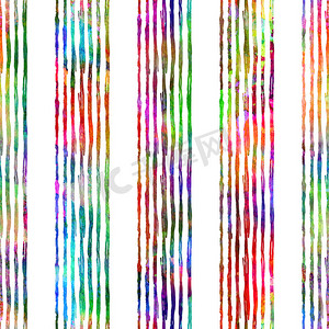 画笔描边线条纹几何 Grung 图案在彩虹色背景下无缝。 