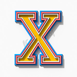 带有阴影的 Slab serif 彩色轮廓字体 Letter X 3D