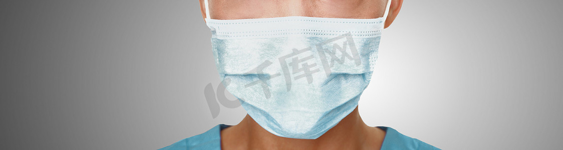 冠状病毒外科口罩医生戴面罩防电晕病毒横幅全景医疗专业预防装备