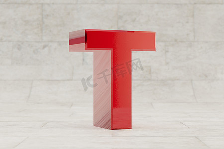 红色 3d 字母 T 大写。