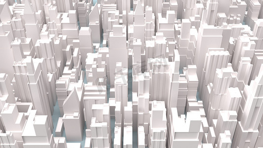 蓝色背景上的白色城市建筑，用于业务内容 3d r
