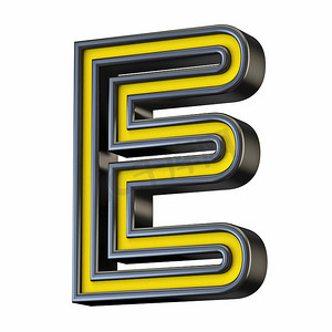 黄色黑色轮廓字体 Letter E 3D