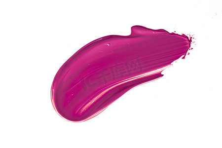 笔触摄影照片_白色背景中突显的紫色美容化妆品质地、污迹化的化妆乳膏涂抹或粉底涂抹、化妆品产品和油漆笔触