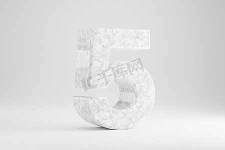 大理石 3d 数字 5。在白色背景上隔离的白色大理石数字。 