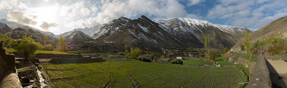 喜马拉雅山山谷农业绿地全景