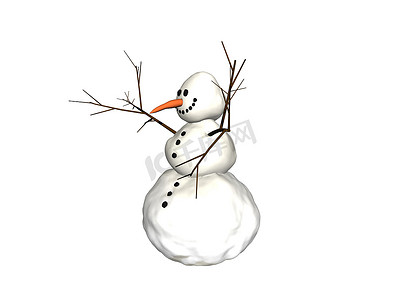 冬天冰冷的雪人，用树枝作为手臂