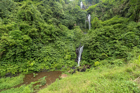 美丽的山雨林瀑布，水流湍急
