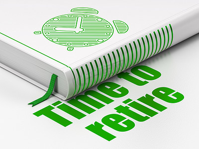 时间概念：预订闹钟，白色背景的退休时间