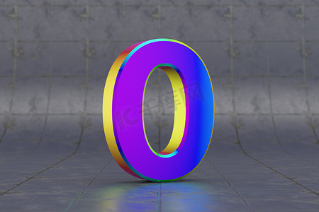 多色 3d 数字 0。平铺背景上的光泽虹彩数字。 