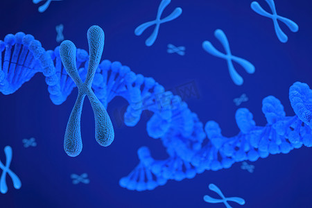 染色体抽象科学背景的 3D 渲染，3D 插图。