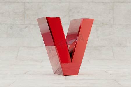红色 3d 字母 V 大写。
