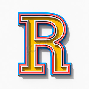 带有阴影的 Slab serif 彩色轮廓字体 Letter R 3D
