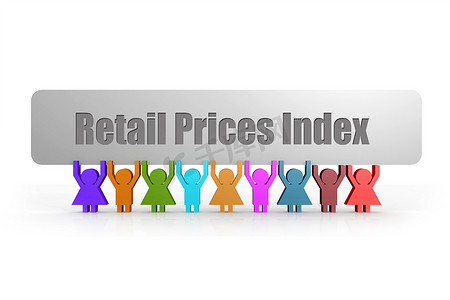 价格横幅三率摄影照片_一组木偶举着的横幅上的零售价格指数词