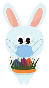 带鸡蛋的兔子，插图，白色背景上的矢量