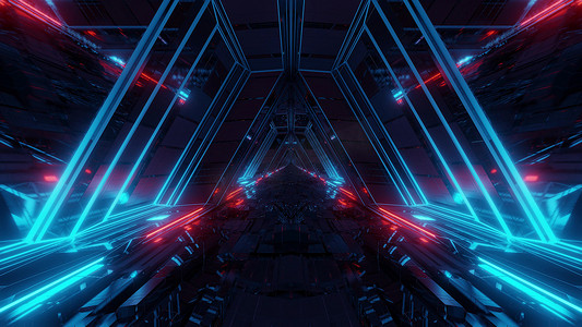 未来科幻太空战舰机库隧道走廊，带反光玻璃窗 3D 插画背景壁纸