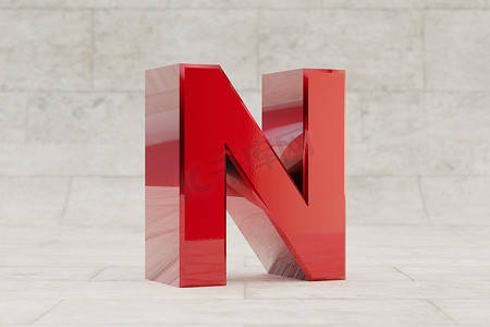 红色 3d 字母 N 大写。