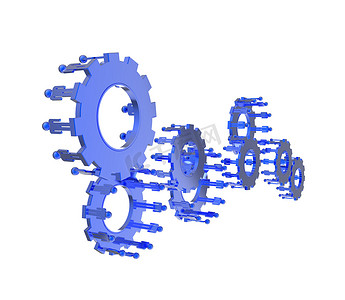 3d细胞模型摄影照片_连接齿轮上的 3d 图形模型