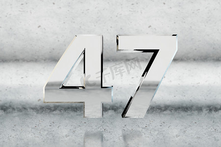 铬 3d 编号 47。划痕金属背景上的光泽铬编号。 