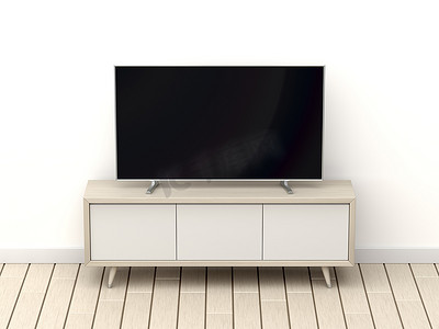 木电视柜和带黑屏的电视