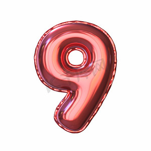 红色金属气球字体编号 9 NINE 3D