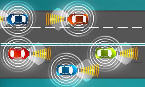 功能创新摄影照片_具有传感和通信功能的汽车的自动驾驶概念