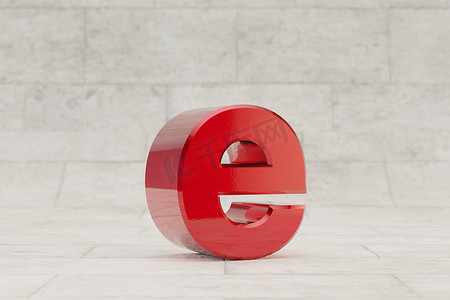 红色 3d 字母 E 小写。