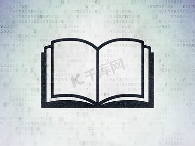 关于书的图标摄影照片_教育理念： 关于数字数据纸背景的书
