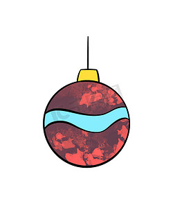 圣诞树玩具彩色图画的插图，形式为在白色孤立背景上用不同花朵耕种的球