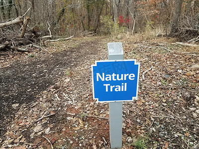 带小径或路径和树木的蓝色自然小径标志
