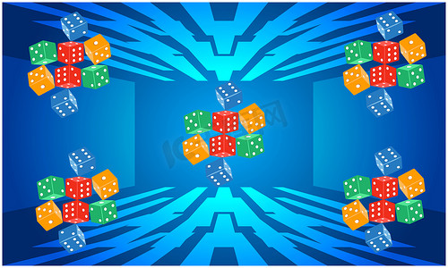 抽象背景下彩虹骰子的数字纺织设计