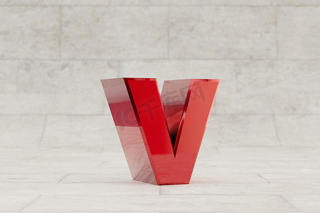 红色 3d 字母 V 小写。